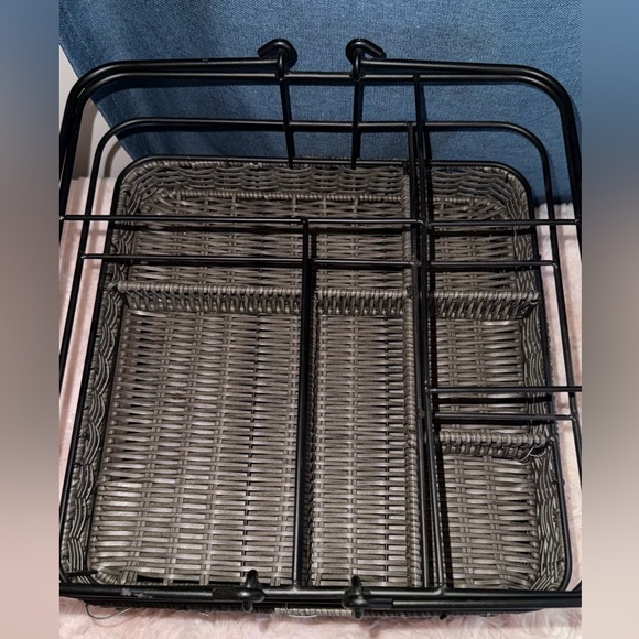 Mesa Black Woven Storage Basket Picnic Caddy Organizer - Picture 11 of 14